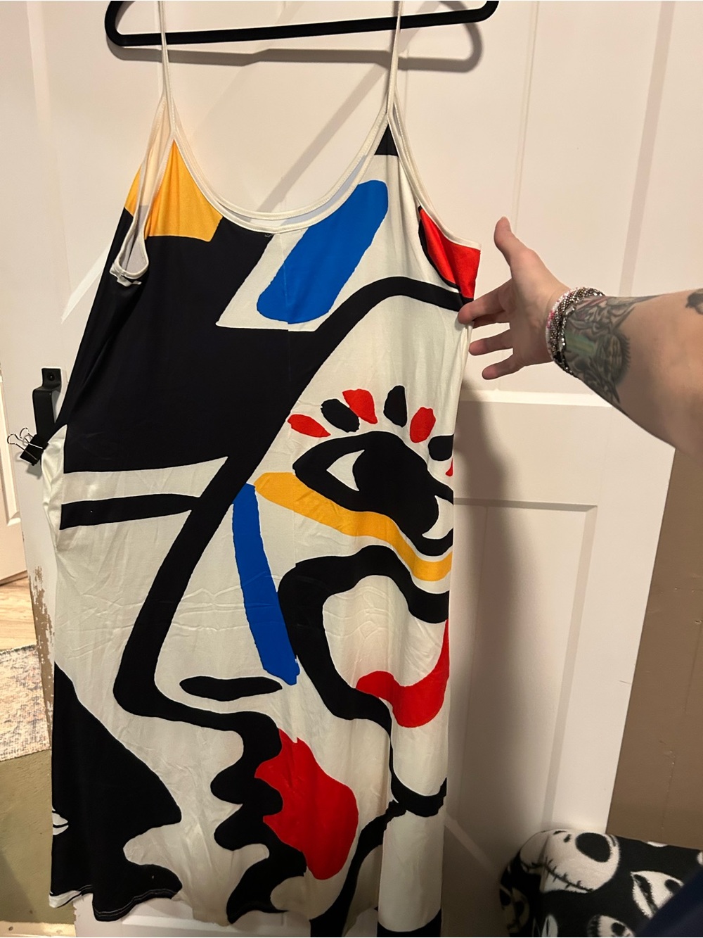 Abstract Print Spaghetti Strap Maxi Dress - White/Black/Red/Blue/Yellow - Picture 2 of 3